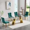 Henf Luxury Glass Dining Table Set for 4,5 Piece Glass Kitchen and Dining Room Table Set for 4, Modern Gold Dining Table and 4 Green Velvet Upholstered Chairs w/Stainless Steel Legs Nailhead Trim view 1