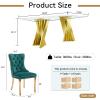 Henf Luxury Glass Dining Table Set for 4,5 Piece Glass Kitchen and Dining Room Table Set for 4, Modern Gold Dining Table and 4 Green Velvet Upholstered Chairs w/Stainless Steel Legs Nailhead Trim view 4