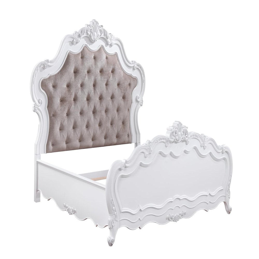 Acme Latisha Wood and Fabric Rectangular Queen Bed in Pure White