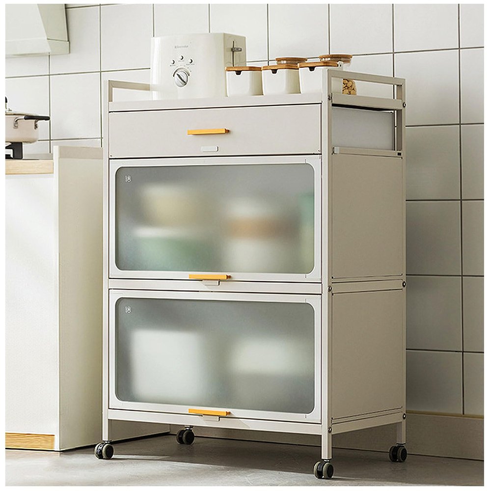 5-Tier Bakers Racks for Kitchens, Kitchen Storage Rack with Flip Door Microwave Stand with Brakeable Casters and Drawer for Home, Office, Hutch for Kitchen Storage,White,70102cm/27.540in