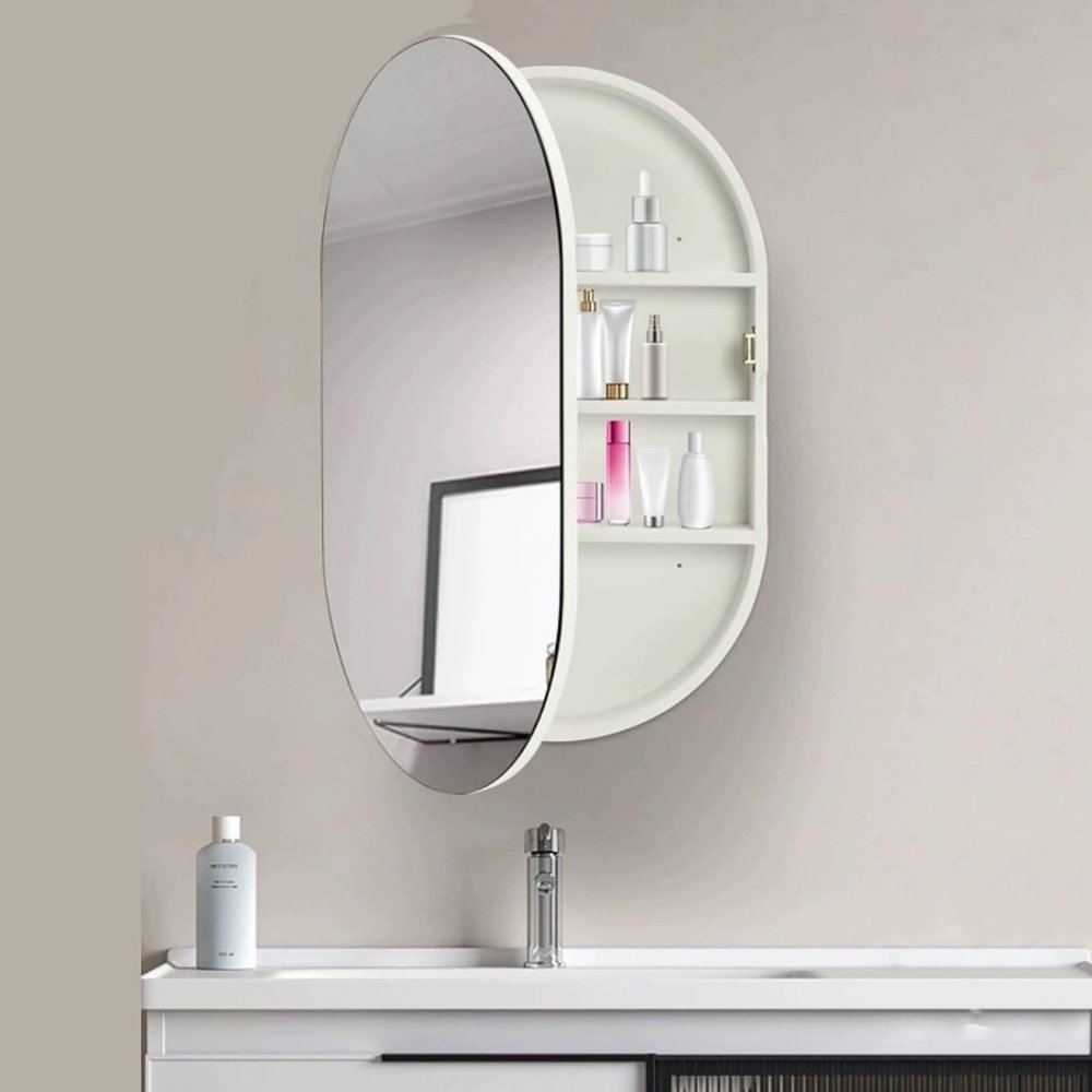 Oval Medicine Cabinet With Mirror,bathroom Medicine Cabinet With Storage,Wall-Mounted Mirrored Bathroom Storage Cabinet,Vanity Wall Mirrors for Bathroom Bedroom Hallway(40x70cm(16x28inch), White)