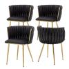 ECHINGLE Velvet Dining Chairs Set of 4, Modern Upholstered Woven Dining Chairs with Gold Metal Legs, Modern Accent Chairs for Dining Room, Vanity, Kitchen, Living Room(Black) view 1