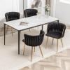 ECHINGLE Velvet Dining Chairs Set of 4, Modern Upholstered Woven Dining Chairs with Gold Metal Legs, Modern Accent Chairs for Dining Room, Vanity, Kitchen, Living Room(Black) view 2