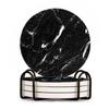 BaHomeck Marble Coasters Set of 4 with Holder Round Water Absorbent Premium Black Classic Marble Ceramic Coasters Tabletop Protection,Suitable for Various Coffee Cup,Home Decor,4 Inch view 1