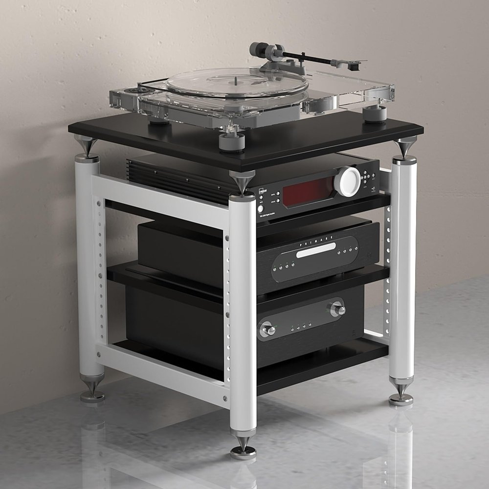 Speaker Mount,media Stand,Modern with Wheels Audio-Video Media Stand,Movable Audio Rack Tower Player Stand,Stereo Cabinet Video Media Stand Audio Rack,Record Player/receiver/electronics Equipment(Blac