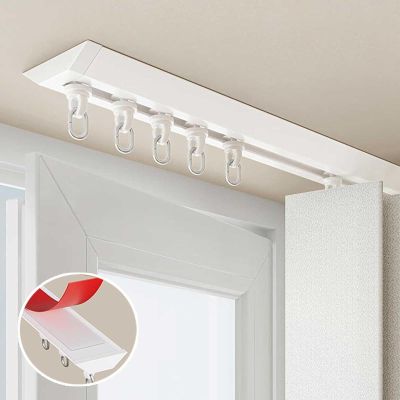 No Drill Aluminum Sliding Curtain Rail Self Adhesive Curtain Track Ceiling Mount Set Curtain rods no Drilling Home Blackout Room Divider Rod for Windows Closets(White,2m(6.6ft))