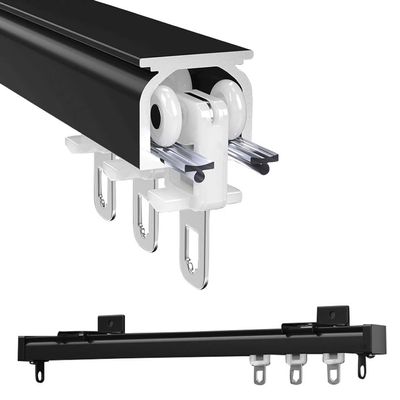 Bcofo Curtain Track Curtain Rail System with Mute Rollers Ceiling Or Wall Mount Aluminium Ceiling Track Room Divider Curtain Track for Windows and Room Divider Curtains(Black,2m(6.6ft))