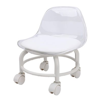 Low Rolling Stool with Back Support, Acrylic Small Silent Roller Seat Suitable for Home and Business, Low Rolling Chair for Work and Leisure (Transparent Gray)