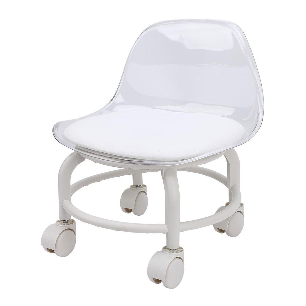 Low Rolling Stool with Back Support, Acrylic Small Silent Roller Seat Suitable for Home and Business, Low Rolling Chair for Work and Leisure (Transparent Gray)