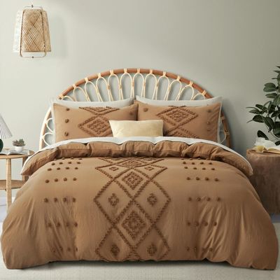 100% Cotton Ultra Luxury Tufted Duvet Cover Set, Elegant Tufted Duvet Cover Set with Stylish Textured Design, Bedding Sets (Rust/Box Design, Twin 68" x 90")