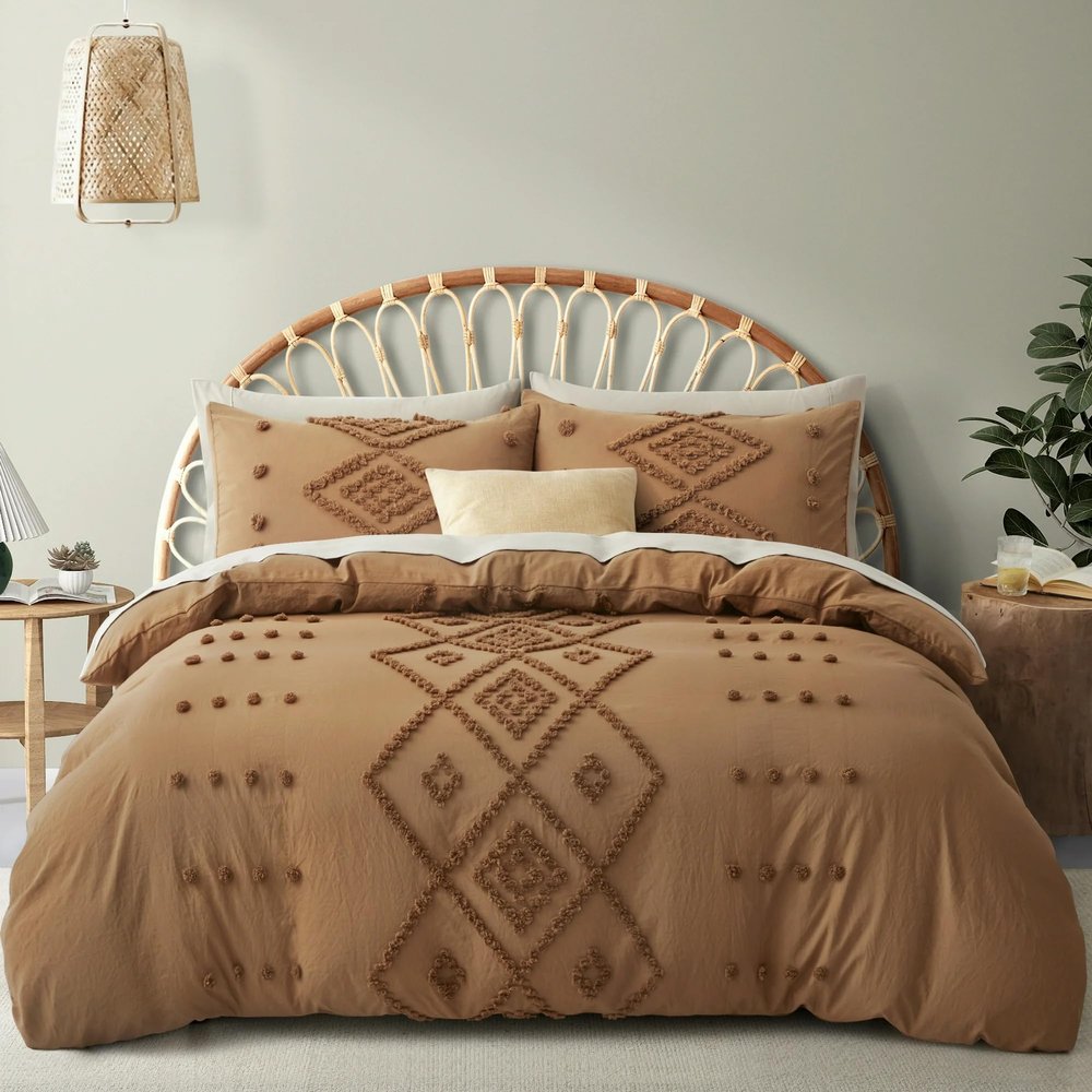 100% Cotton Ultra Luxury Tufted Duvet Cover Set, Elegant Tufted Duvet Cover Set with Stylish Textured Design, Bedding Sets (Rust/Box Design, Twin 68" x 90")