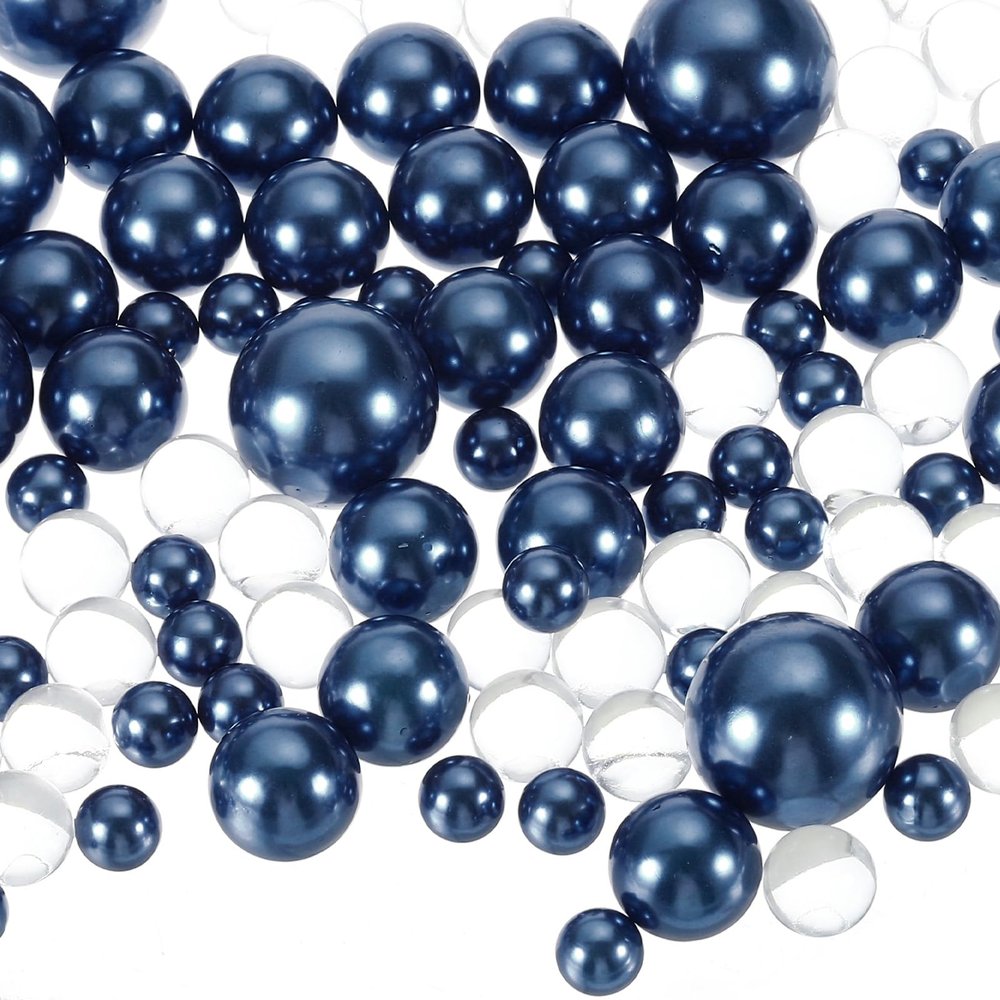 PATIKIL 150 Pieces Floating Beads, 8/14/20mm Vase Fillers Beads Vase Centerpieces Floating Pearl Bead No Hole and 8000Pcs Clear Water Gel Bead for Vase Decoration, Navy Blue