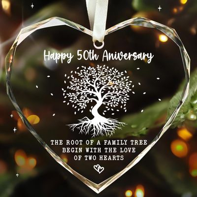 50th for Couple 3" Crystal Glass Ornament, 50 Year Gifts for A 50Th Wedding Anniversary, Christmas Mr Mrs Married Husband Wife Xmas Marriage Decorations Ornament