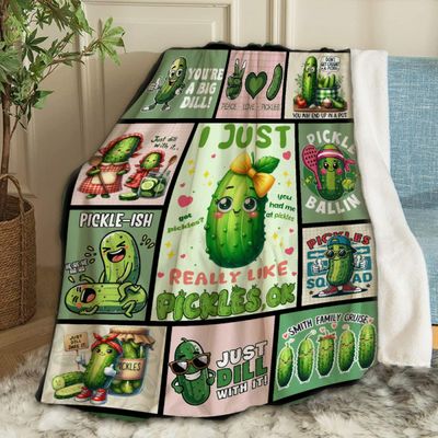 ARTBLANKET I Just Really Like Pickles,ok Throw Blanket Fannel Fleece Super Soft Funny Blanket Travel Throw Blanket for Bed Couch Sofa 120 x 90 Inch for Family