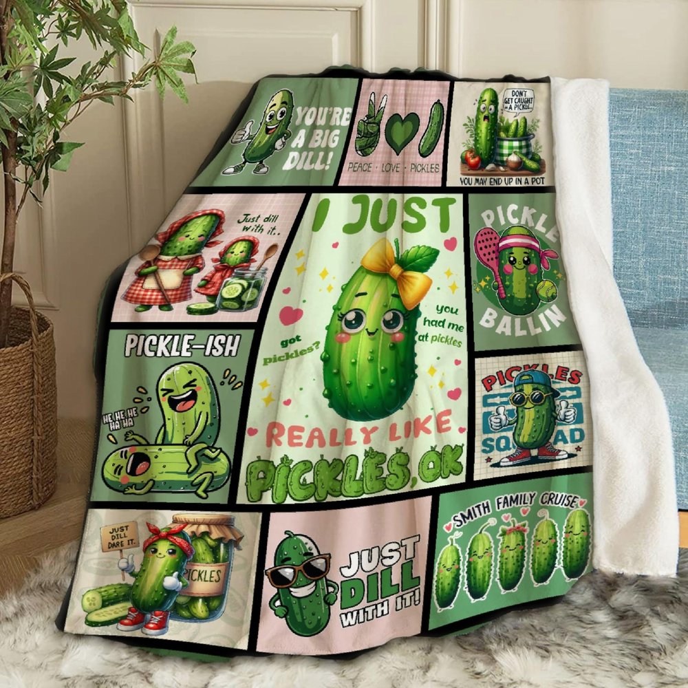 ARTBLANKET I Just Really Like Pickles,ok Throw Blanket Fannel Fleece Super Soft Funny Blanket Travel Throw Blanket for Bed Couch Sofa 120 x 90 Inch for Family