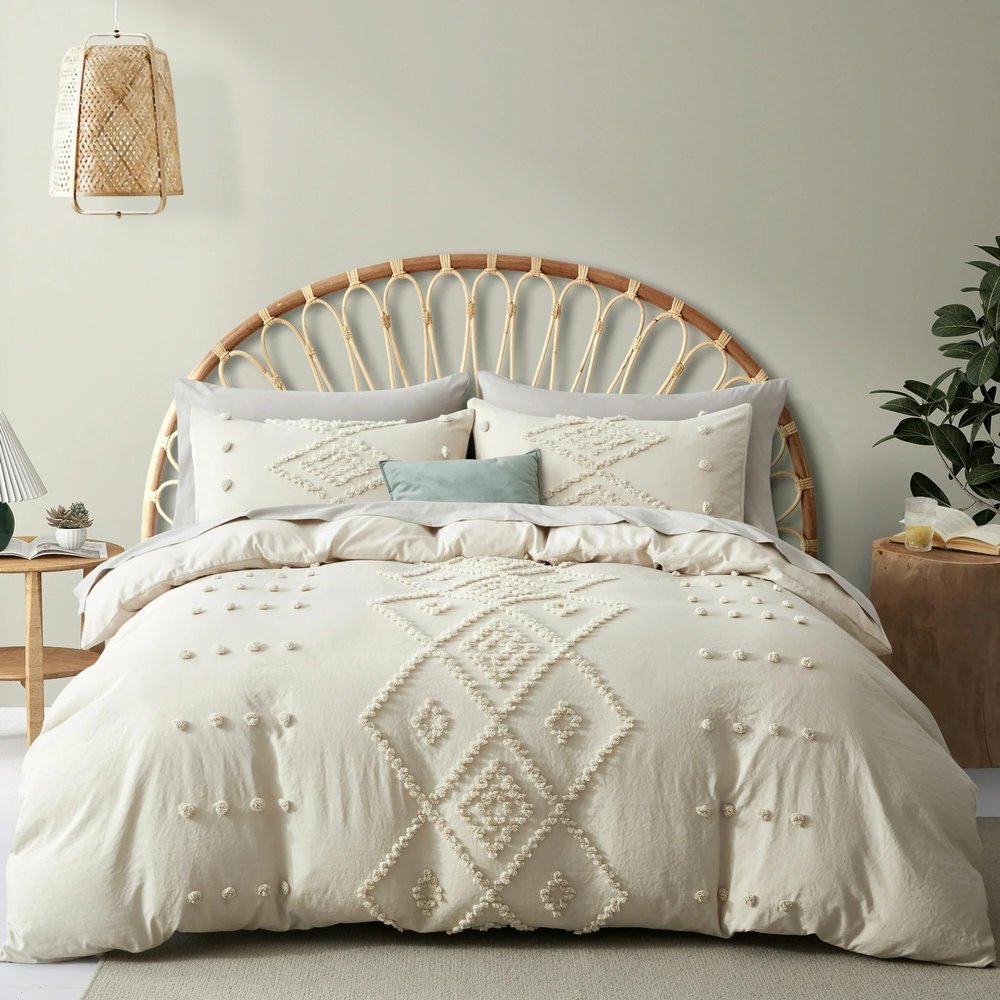 100% Cotton Ultra Luxury Tufted Duvet Cover Set, Elegant Tufted Duvet Cover Set with Stylish Textured Design, Bedding Sets (Off White/Box Design, Full/Double 80" x 90")