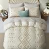 100% Cotton Ultra Luxury Tufted Duvet Cover Set, Elegant Tufted Duvet Cover Set with Stylish Textured Design, Bedding Sets (Off White/Box Design, Full/Double 80" x 90") view 3