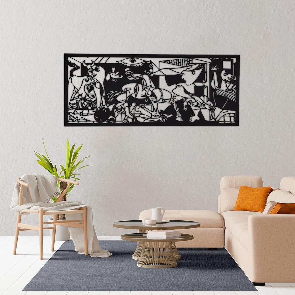 DecoSoul Picasso's Guernica Large Metal Wall Art, Black Metal Guernica Wall Art, Picasso Wall Decor, Guernica Painting Art, Living Room Wall Art, Famaus Art, Unique Home Decor (47x23 inch / 117x58 cm)