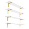 DINZI LVJ Long Wall Shelves, 39.4" Wall Mounted Shelves Set of 4, Large Floating Shelves for Wall with Metal Brackets, for Living Room, Bathroom, Bedroom, Kitchen, White and Gold view 1