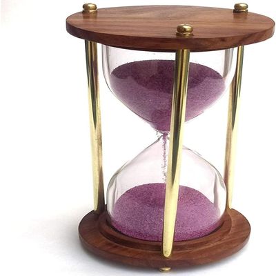 Vintage Wooden and Brass Sand Timer Hour Glass Sandglass Antique Table Decor Gift, Height 6 Inches 5 Minutes (Purple)