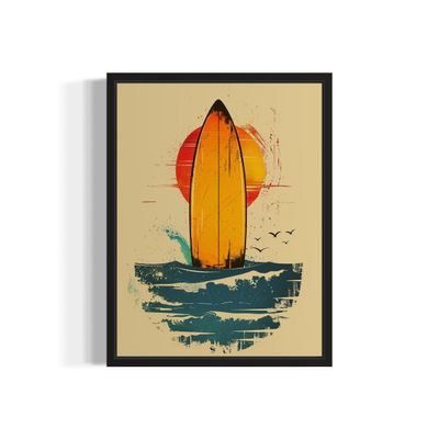 Surfboard Pop Art Poster Print, Vintage Retro Wall Art Decor Paintings Classic Artwork for Bedroom Living Room Decorations. (Surfboard, 16x20 inches + (Black Frame))
