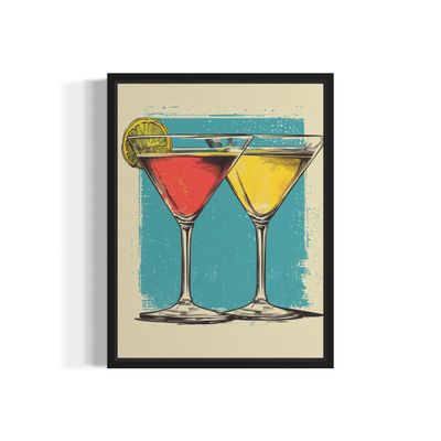 Martini Glasses Pop Art Poster Print, Vintage Retro Wall Art Decor Paintings Classic Artwork for Bedroom Living Room Decorations. (Martini Glasses, 16x20 inches + (Black Frame))