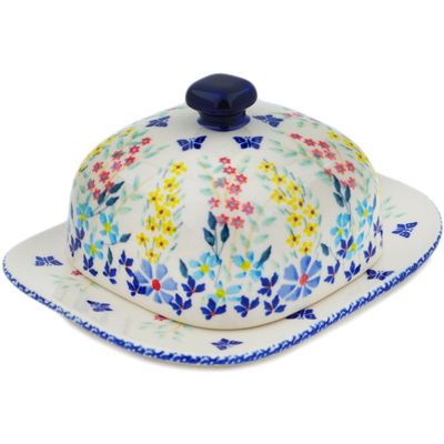Polmedia Polish Pottery Butter Dish UNIKAT - Breathtaking Butterflies Pattern Handmade in Boleslawiec Poland + Certificate of Authenticity