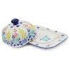 Polmedia Polish Pottery Butter Dish UNIKAT - Breathtaking Butterflies Pattern Handmade in Boleslawiec Poland + Certificate of Authenticity view 2