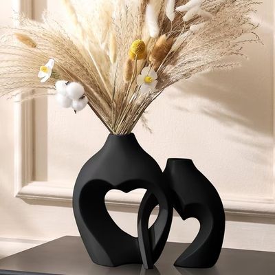 zexstar Black Vases for Decor, Ceramic Vase Set of 3, Nordic Modern Boho ins Style Decorative Ceramic Aesthetic Flower Vase for Home Decor, Living Room Office House Decoration