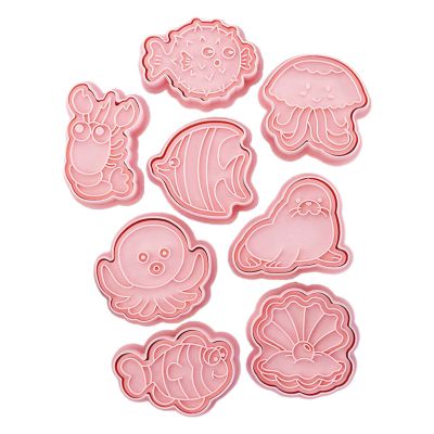 8 Pieces Sea Animal Theme Shaped Biscuit Cookie 3D Pressing Fondant Moulds Baking Cookie Moulds For Baking
