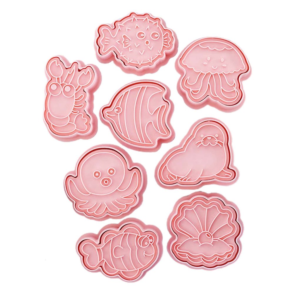 8 Pieces Sea Animal Theme Shaped Biscuit Cookie 3D Pressing Fondant Moulds Baking Cookie Moulds For Baking