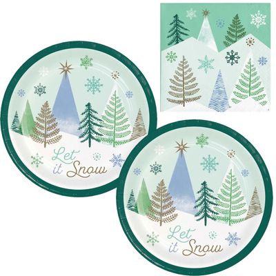 Winter Wonderland Party Supplies | Bundle Includes Paper Dessert Plates & Beverage Napkins for 16 People