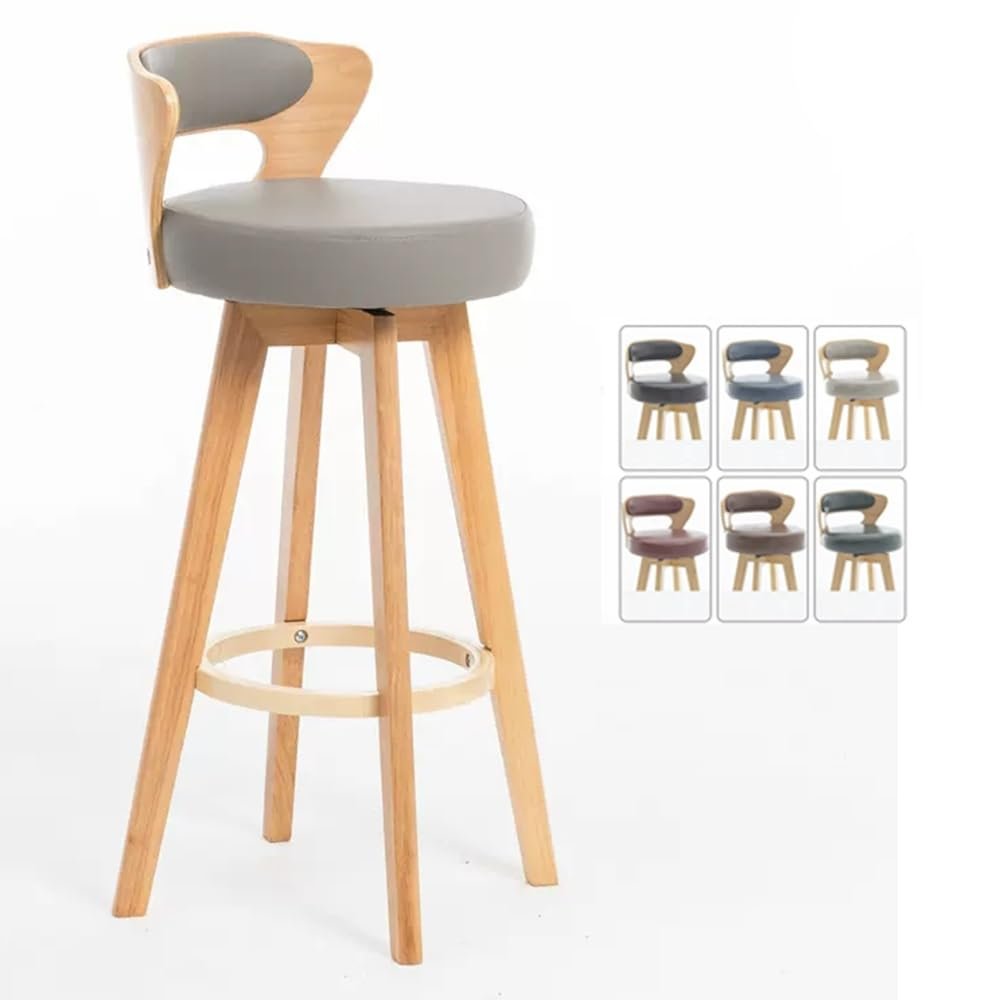 NILZA 360 Swivel Bar Stool Tall Stools Wooden Bar Chairs Retro Counter Stools Back Barstool Home Bar Chair 29in, for Kitchen Dining Pubs Club Bistro Cafe Chair with Footrest(Gray-Log)