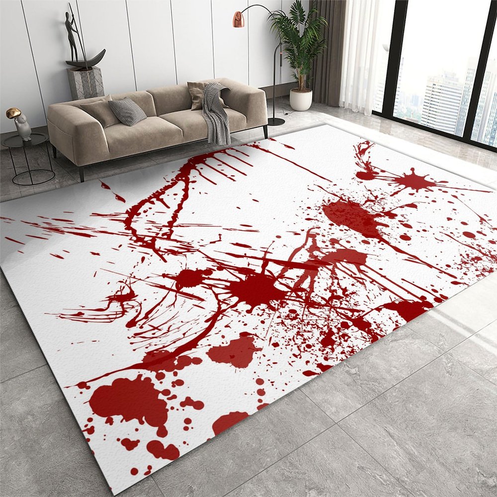2x4 Runner Rug Bloody Terror Rugs for Entryway, Halloween Themed Blood Splatter Washable Kitchen Rugs Soft Non Slip Anti Fatigue for Sink Laundry Indoor Hallways