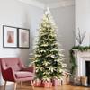 LuxenHome 7FT Prelit Flocked Christmas Tree with Lights, Fraser Fir Christmas Tree Flocked with 450 Warm White LED Lights, Realistic Xmas Tree with 1080 PE+PVC Tips for Indoor and Outdoor Xmas Decor view 4