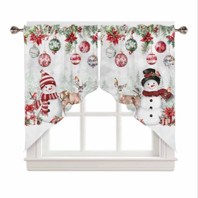 Christmas Swag Curtains, Snowman Poinsettia Pine Tree Swag Valances for Windows Rod Pocket Winter Kitchen Curtains Valances Scalloped Valance/Swag Xmas Window Treatment (36" W x 36" L Each Panel)