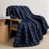 Faux Rabbit Fur Throw Blanket for Couch, Fluffy Warm Plush Thick Bubble Blanket for Bed Sofa Living Room, Soft Cozy Furry Blanket, 50x60 inches, Navy Blue view 1