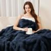 Faux Rabbit Fur Throw Blanket for Couch, Fluffy Warm Plush Thick Bubble Blanket for Bed Sofa Living Room, Soft Cozy Furry Blanket, 50x60 inches, Navy Blue view 4