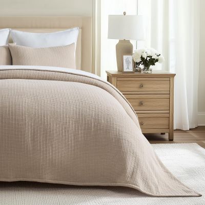 EverGrace Cotton Gauze Matelass Coverlet Set, Queen Size, Khaki Tan