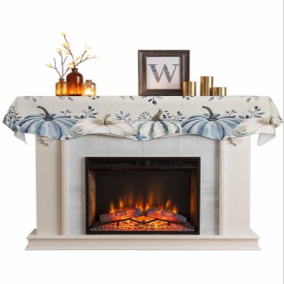 Thanksgiving Fall Mantel Scarf for Fireplace Decorations,Blue White Pumpkin Eucalyptus Beige Fireplace Mantel Scarves Mantel Dresser Cover Runner for Christmas/Thanksgiving/Halloween/Fall,60"x17"