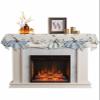 Thanksgiving Fall Mantel Scarf for Fireplace Decorations,Blue White Pumpkin Eucalyptus Beige Fireplace Mantel Scarves Mantel Dresser Cover Runner for Christmas/Thanksgiving/Halloween/Fall,60"x17" view 1