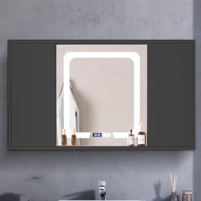 AYHARYLH Mirrored Medicine Cabinets for Bathroom with LED Lights,Sliding Display Mirror Cabinet,Defog & Dimmable Bathroom Mirror with Storage, for Bathroom Modern Decor