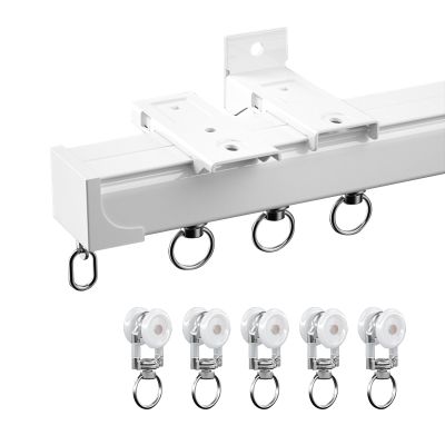 Curtain aluminum Track with Roller, Ceiling or Wall Mount Track Kit, Easy Install, for Living Room Bedroom Drop Ceiling Shower, Ceiling Mount for Curtain Rail with Track Curtain System(White,0.5m(1.6f