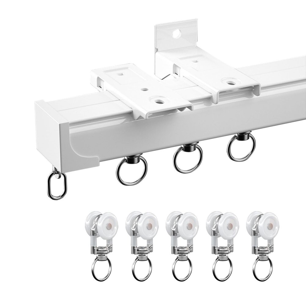 Curtain aluminum Track with Roller, Ceiling or Wall Mount Track Kit, Easy Install, for Living Room Bedroom Drop Ceiling Shower, Ceiling Mount for Curtain Rail with Track Curtain System(White,0.5m(1.6f