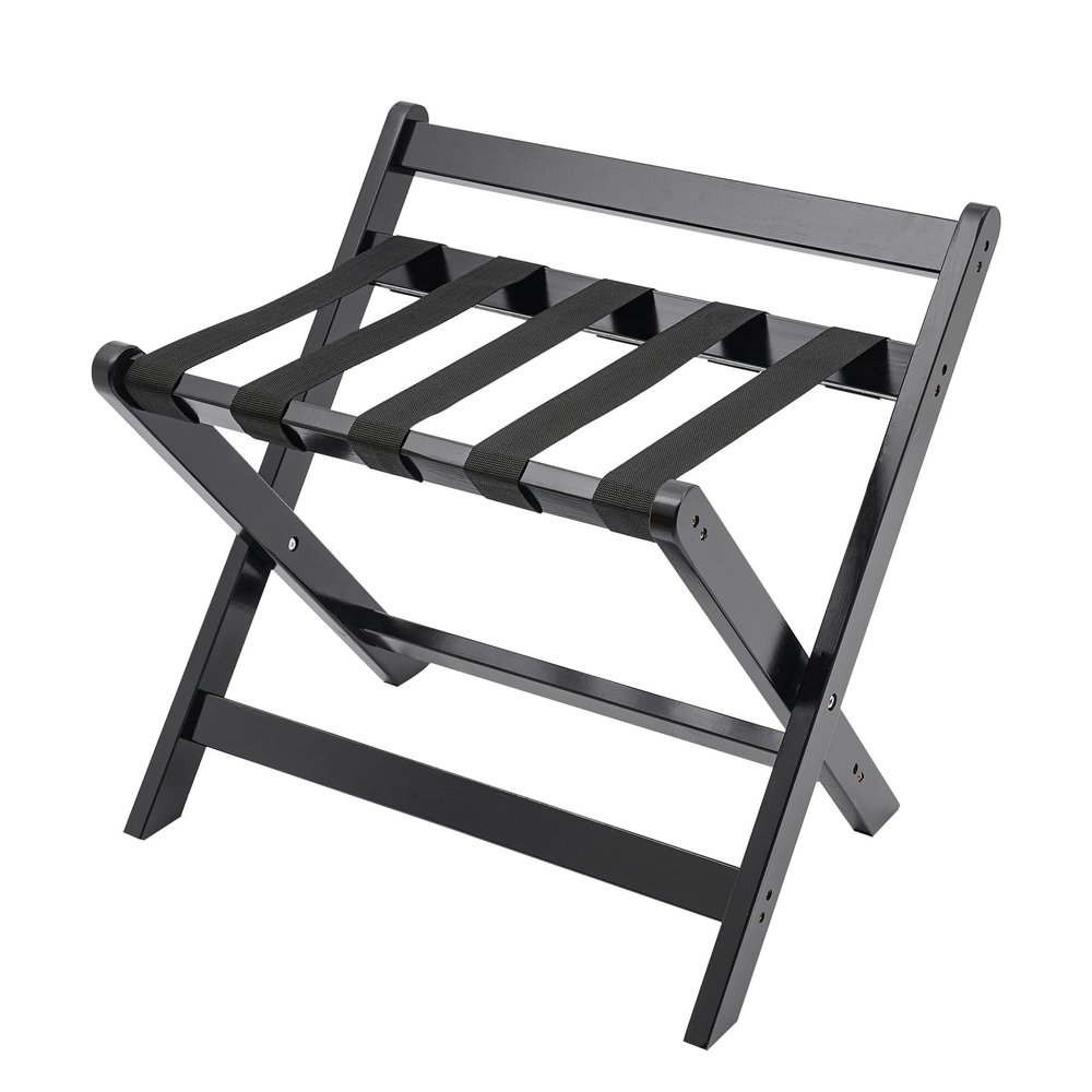 BILPIKOGoo Luggage Racks for Guest Room, Suitcase Stand with Fabric Storage Shelf, Foldable for Space-Saving Storage, Luggage Stand with 5 Nylon-Straps for Guest Room Hotel Bedroom