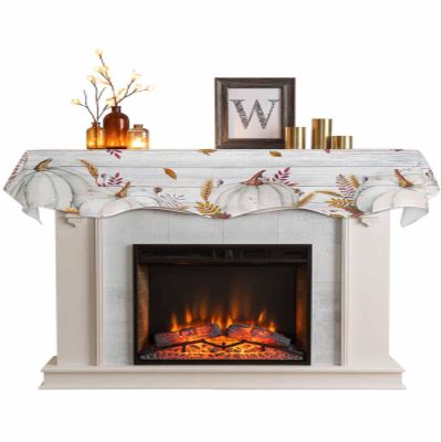 White Pumpkin Mantel Scarf for Fireplace Decorations,Thanksgiving Fall Sunflower Wheat Wood Grain Fireplace Mantel Scarves Mantel Dresser Cover Runner for Christmas/Thanksgiving/Halloween/Fall,60"x17"