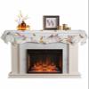 White Pumpkin Mantel Scarf for Fireplace Decorations,Thanksgiving Fall Sunflower Wheat Wood Grain Fireplace Mantel Scarves Mantel Dresser Cover Runner for Christmas/Thanksgiving/Halloween/Fall,60"x17" view 1