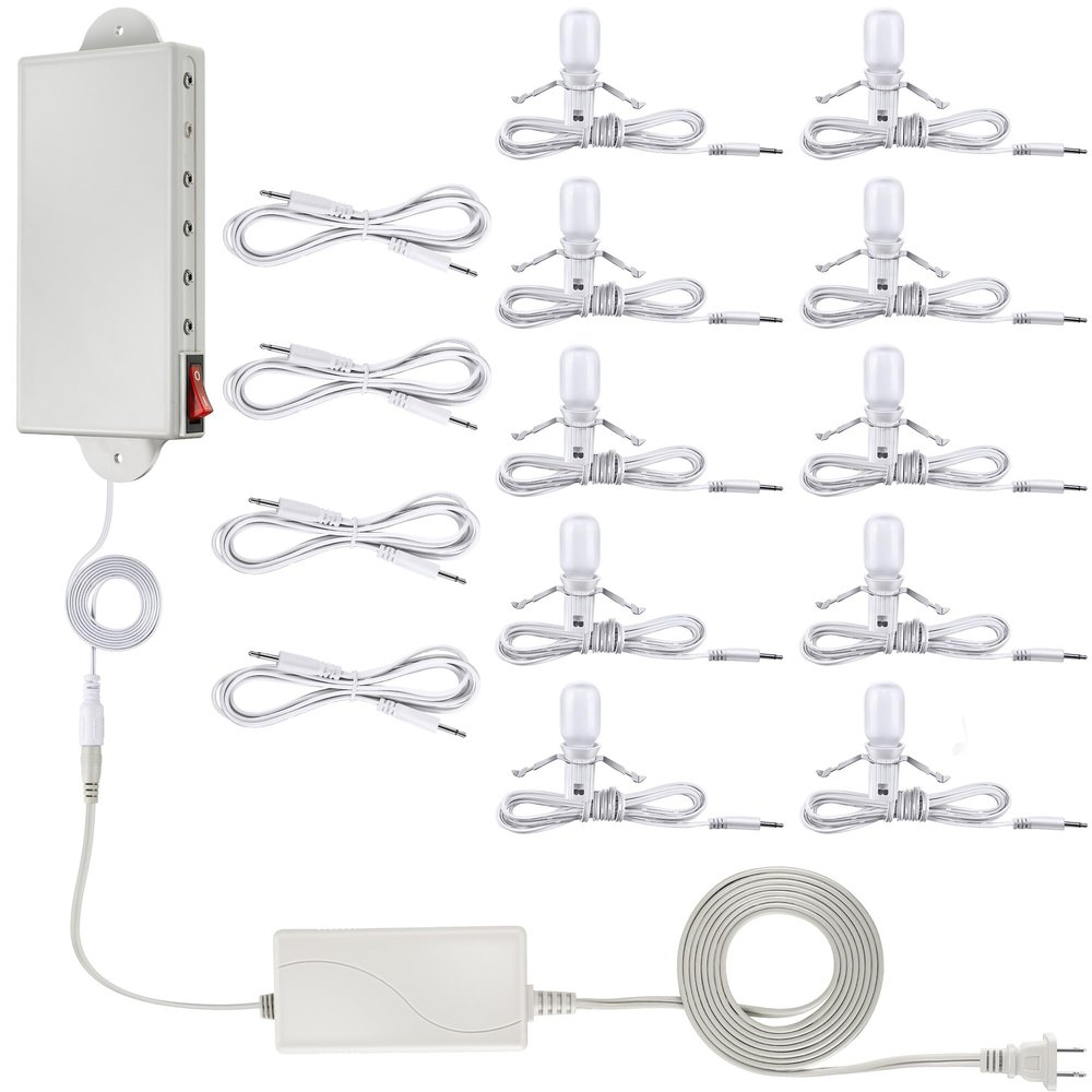 Meonum Christmas Village Light System Set Accessory Cord Compatible with Department 56 Christmas Building and Accessory Craft Village House Lighting System, Blow Mold Light(with 10 LED Light Bulbs)