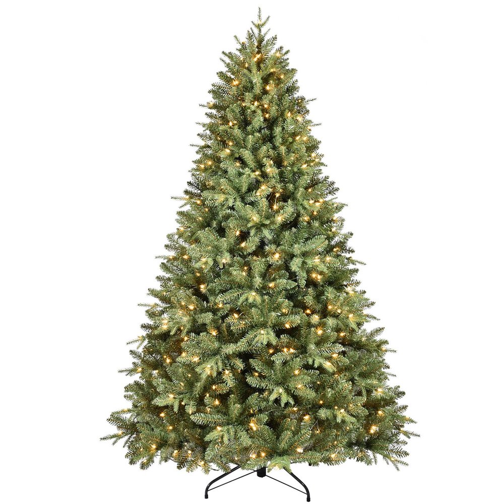 Treepool 9FT Pre-Lit Artificial Christmas Tree with 3658 PE&PVC Mixed Branch Tips, 850 Warm White Lights, Hinged Premium Spruce Fake Xmas Trees, Green, Foldable Base