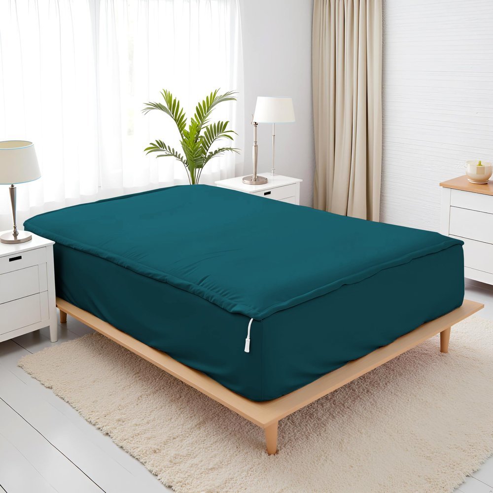 Zip On Sheets Cal King Size Zipper Sheets - Includes 1 Fitted Base + 2 Zip On Sheet - Upto 16 Inch Deep Pockets - Easy to Use, Wont Pop Off - Soft Microfiber Cal King Size 78X84 - Teal